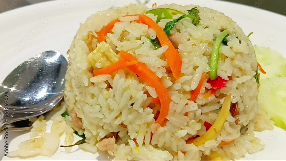 Stir Fried Rice with Green Curry and Pork Recipe