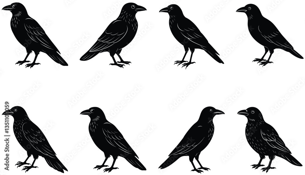 Crows Vector Shilhouette Bundle Set Collection Crows Vector Shilhouette Bundle Set Collection
