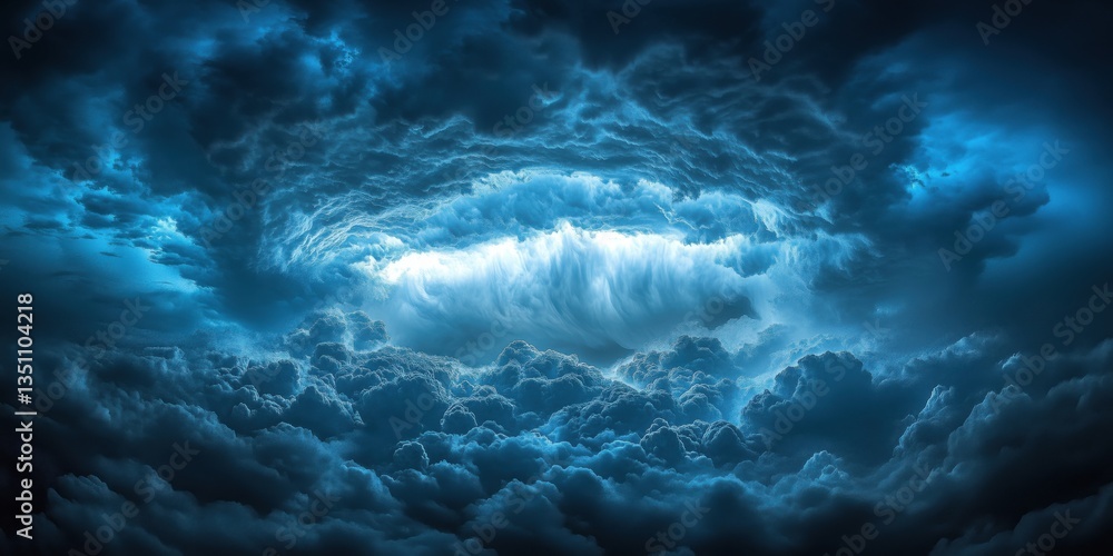 Dramatic Cloud Formation with Ethereal Blue Light and Swirling Patterns Dramatic Cloud Formation with Ethereal Blue Light and Swirling Patterns