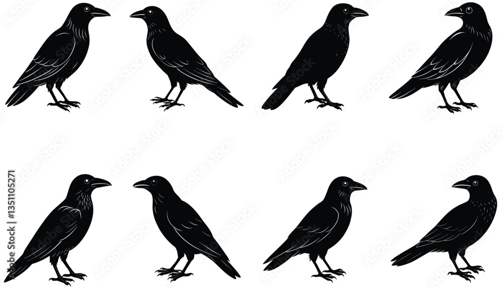 Crows Vector Shilhouette Bundle Set Collection Crows Vector Shilhouette Bundle Set Collection
