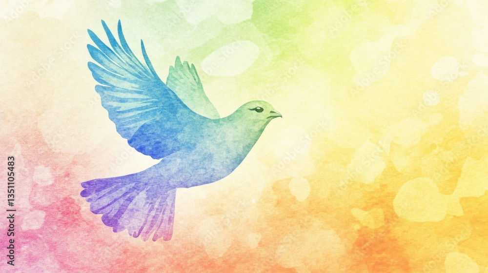 Obraz premium Rainbow Watercolor Dove in Flight: A Symbol of Peace and Hope
