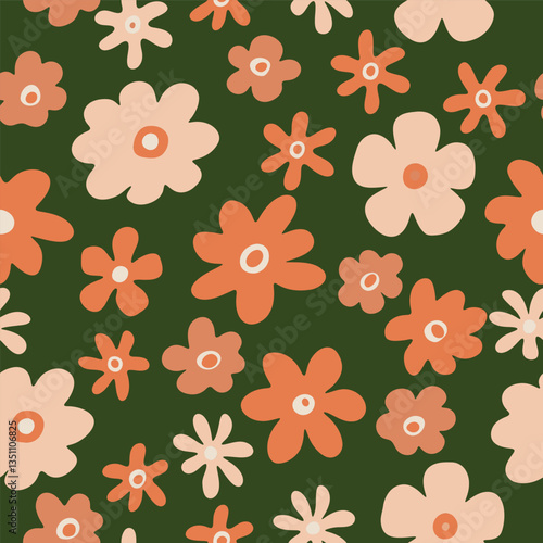 Trendy minimalistic flowers. Seamless pattern with florals for fabric, textiles, clothing, wrapping paper. Vector illustration