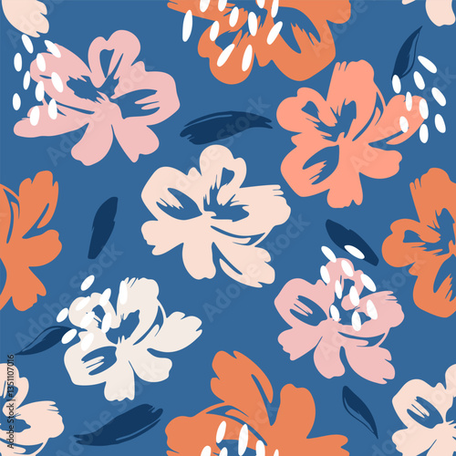 Minimalistic flowers pattern.Seamless pattern with florals for fabric, textiles, clothing, wrapping paper. Vector illustration