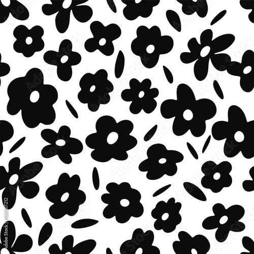 Black trendy floral pattern.Seamless pattern with florals for fabric, textiles, clothing, wrapping paper. Vector illustration.