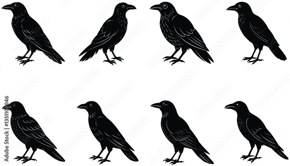 Crows Vector Shilhouette Bundle Set Collection Crows Vector Shilhouette Bundle Set Collection