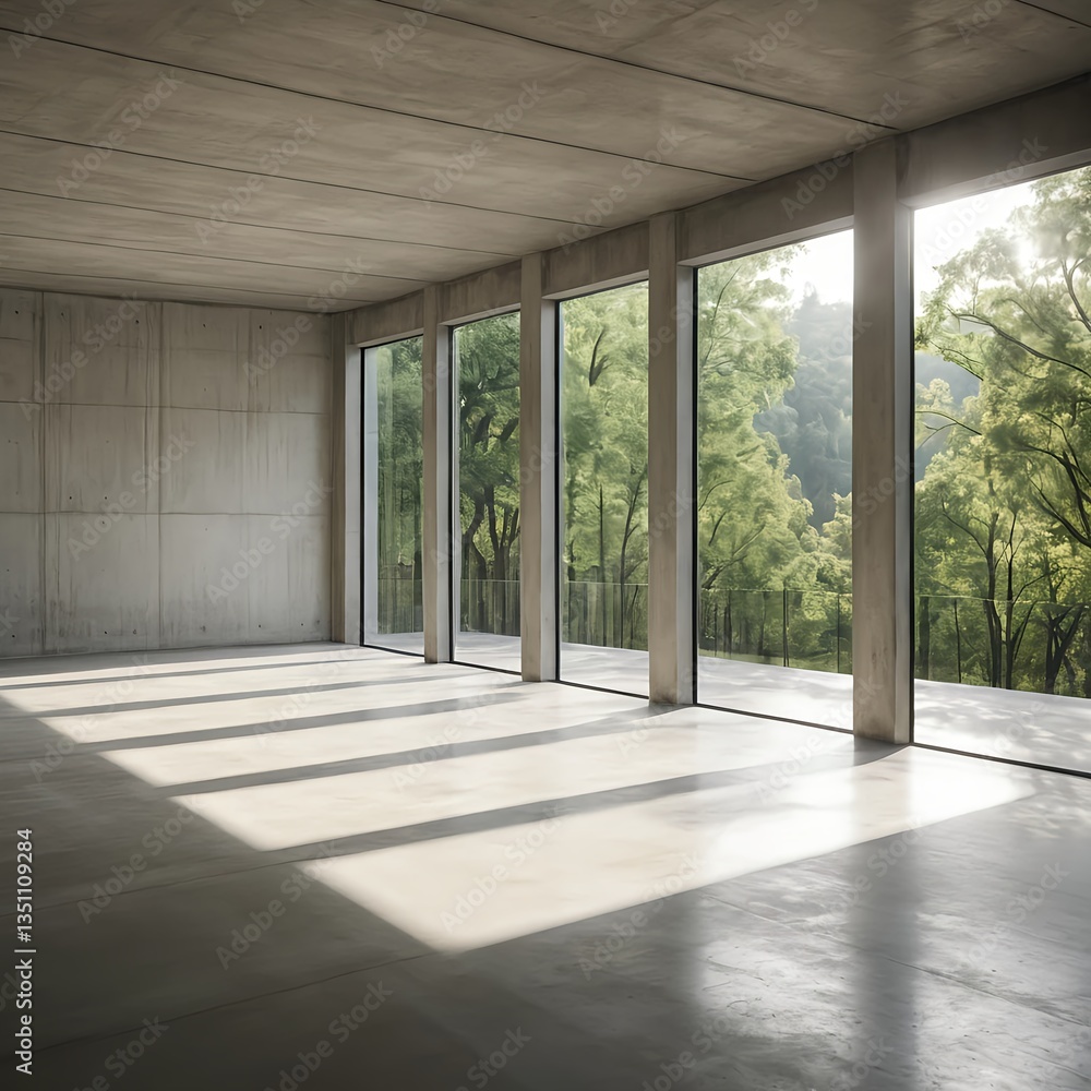 Fototapeta premium Modern Concrete Room with Panoramic Forest View