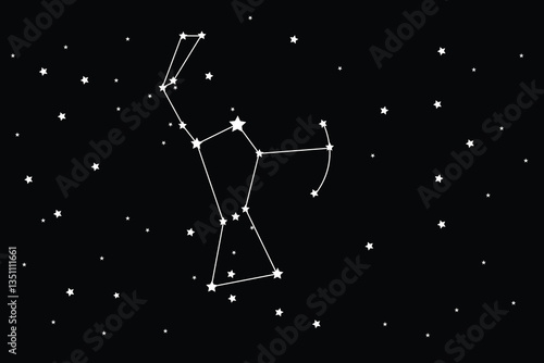 Orion constellation Moonlight night sky. Night sky Stars, moon in night sky background. Dark blue space background with stars. Universe background design. Vector illustration.