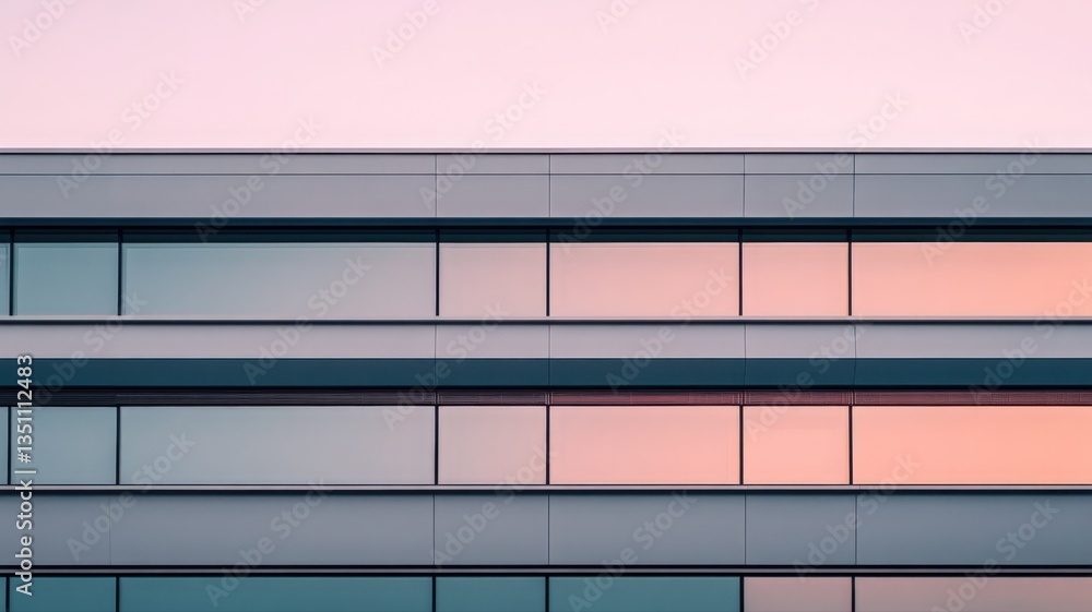Pastel Sunset Hues Reflected on Modern Building Facade