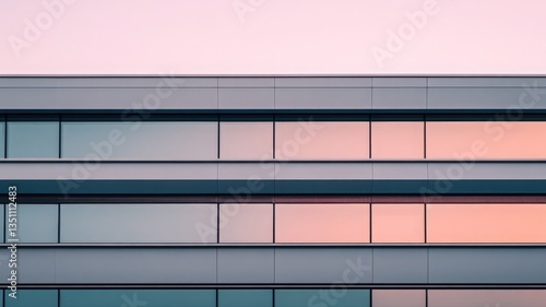 Obraz na płótnie Pastel Sunset Hues Reflected on Modern Building Facade w salonie