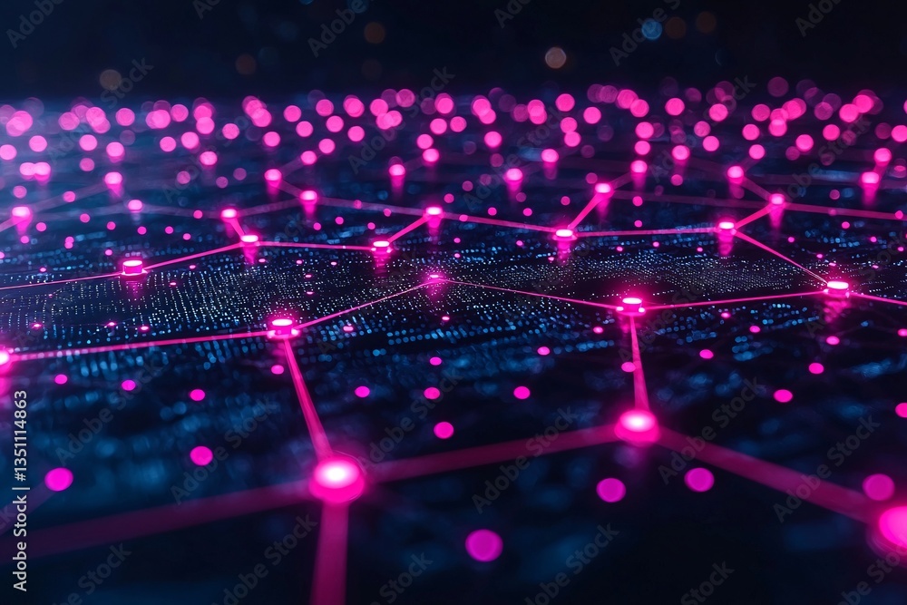 Obraz premium Abstract Digital Network with Bright Pink Nodes and Connections