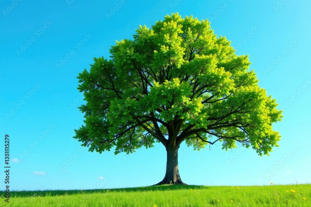Foliage-covered tree against a clear blue sky, tree, sky Foliage-covered tree against a clear blue sky, tree, sky