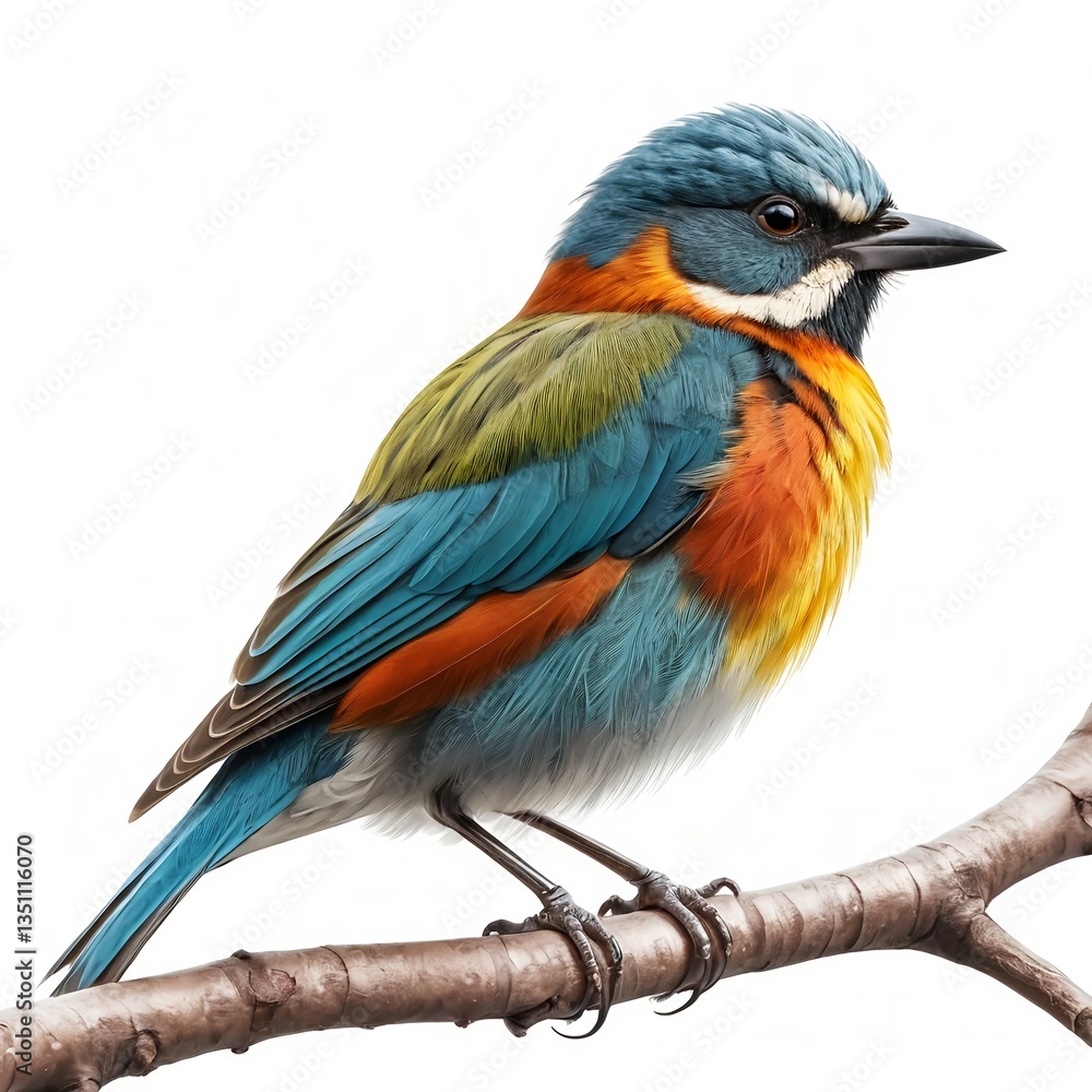Fototapeta premium Vibrant Blue-and-Orange Bird on Branch