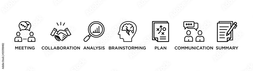 brief banner web icon vector illustration concept for product and service quality inspection with an icon of meeting, collaboration, analysis, brainstorming, plan, communication, summary, brief banner web icon vector illustration concept for product and service quality inspection with an icon of meeting, collaboration, analysis, brainstorming, plan, communication, summary,