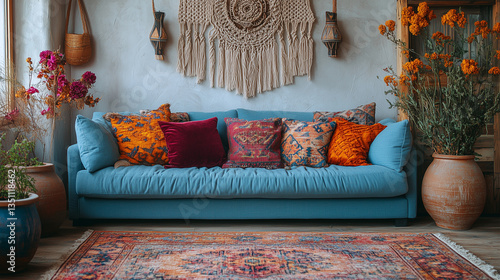 Boho-Chic Apartment with Macramé, Jewel-Toned Pillows & Dried Flowers