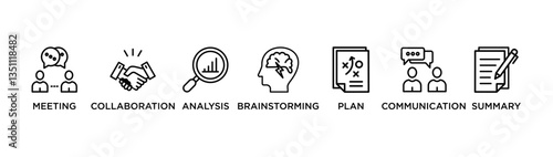 brief banner web icon vector illustration concept for product and service quality inspection with an icon of meeting, collaboration, analysis, brainstorming, plan, communication, summary, 