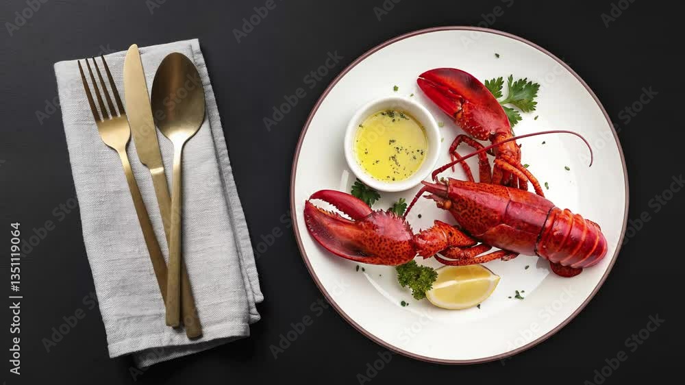 Boiled Maine Lobster with lemon - restaurant serve Boiled Maine Lobster with lemon - restaurant serve
