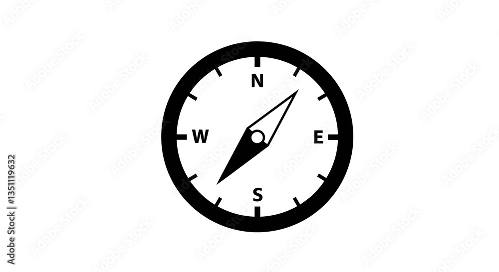 Isolated Black and White Compass Illustration for Navigation and Direction Isolated Black and White Compass Illustration for Navigation and Direction