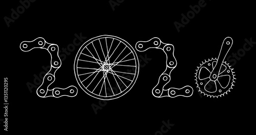 Bicycle Happy New Year 2026 black background	