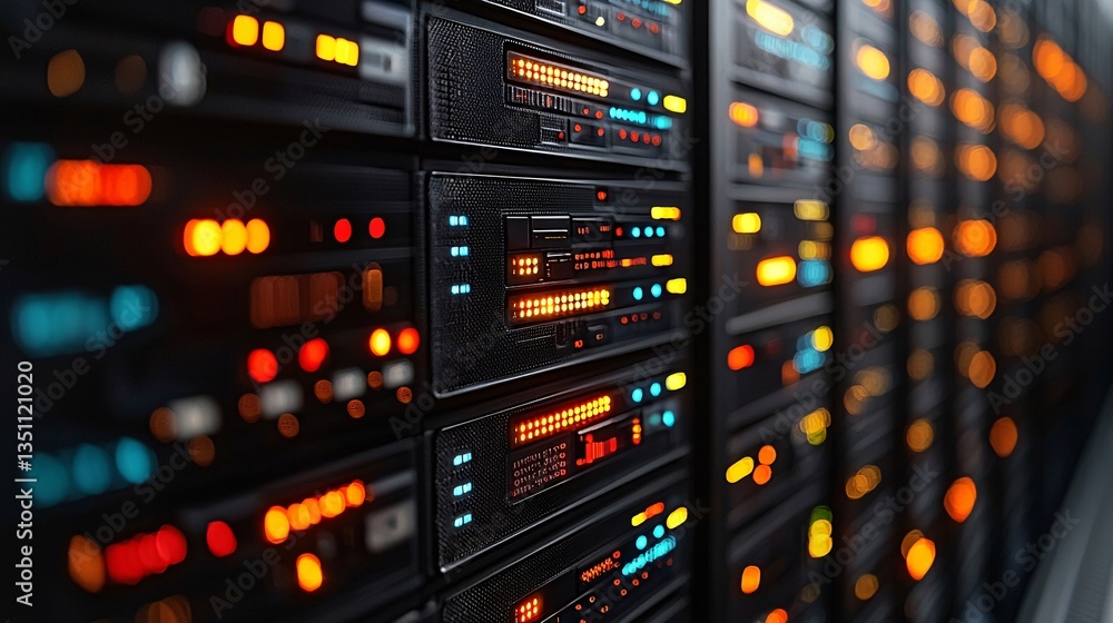Technology Background with Data Servers and LED Indicator Lights Technology Background with Data Servers and LED Indicator Lights