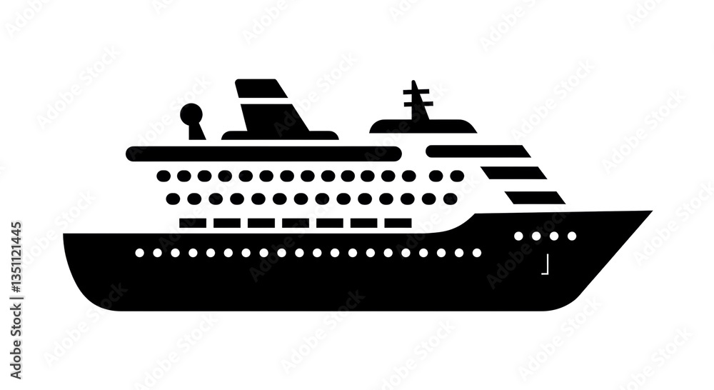 Obraz premium Isolated Silhouette of a Cruise Ship, Majestic and Simple