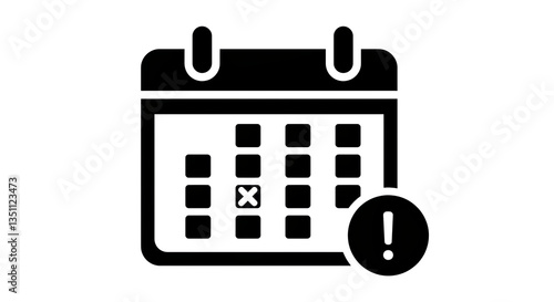 Isolated Calendar with Cross Mark and Exclamation Point