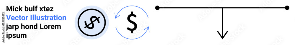 Dollar sign with circular arrows indicating currency exchange or flow, paired with a horizontal balance scale. Ideal for finance, economics, trade, decisions, equality, currency, simple landing page Dollar sign with circular arrows indicating currency exchange or flow, paired with a horizontal balance scale. Ideal for finance, economics, trade, decisions, equality, currency, simple landing page