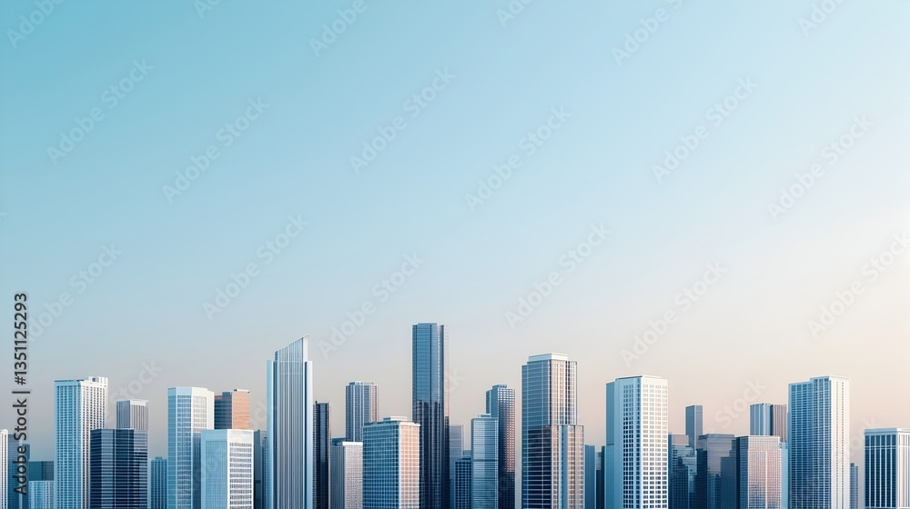 Fototapeta premium Modern Urban Skyline with Building Facades Under Clear Blue Sky