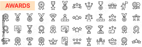 Awards and Achievement Icons – Medals, Trophies, Badges, Certificates, Stars, Recognition Symbols