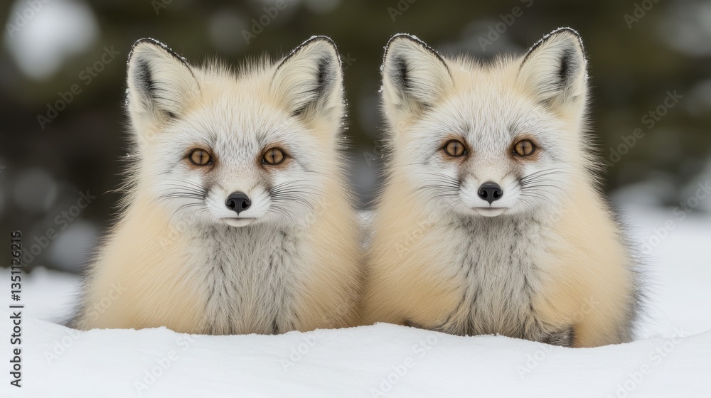 Obraz premium Two Arctic Foxes in Snowy Forest (1)