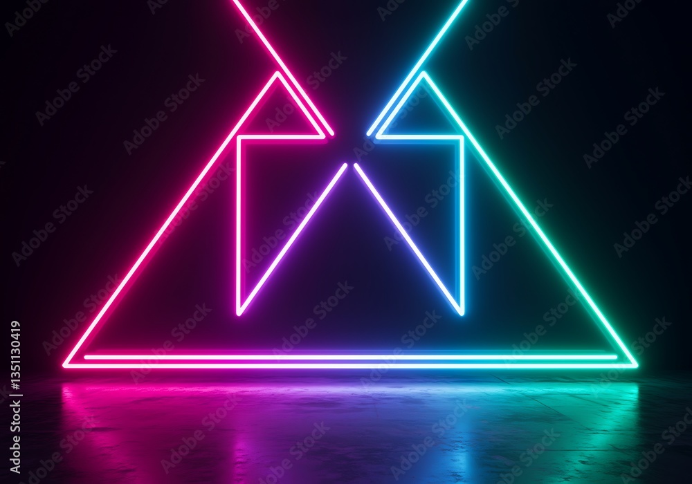 Naklejka premium Neon Triangles: Vibrant Geometric Lighting Design