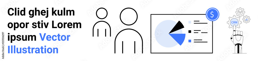 Two minimalistic figures near a chart displaying data insights, automation icon, and dollar growth. Ideal for business, teamwork, data analysis, automation, financial planning, management tools Two minimalistic figures near a chart displaying data insights, automation icon, and dollar growth. Ideal for business, teamwork, data analysis, automation, financial planning, management tools