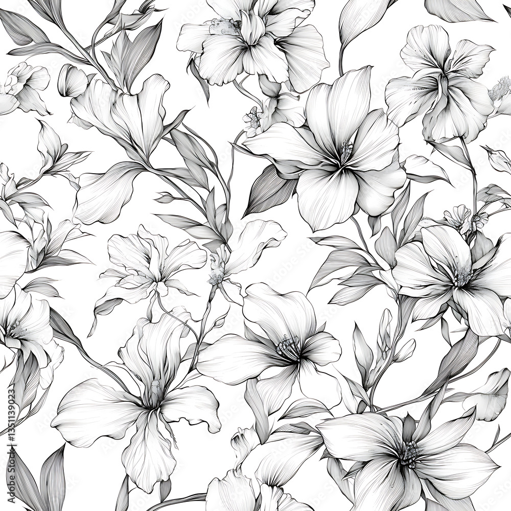 Obraz premium Creative 2D Doodle seamless pattern Floral or flower Illustrations