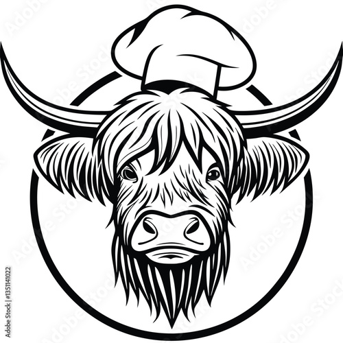 Highland cow in monochrome art vector image (30).eps