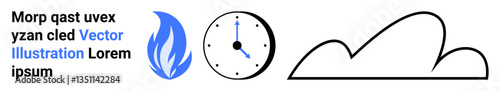 Wallpaper Mural Blue flame, analog clock, and minimalist black cloud sketch highlight concepts of time, energy, nature, urgency, simplicity, sustainability. Ideal for branding posters simple landing page Torontodigital.ca