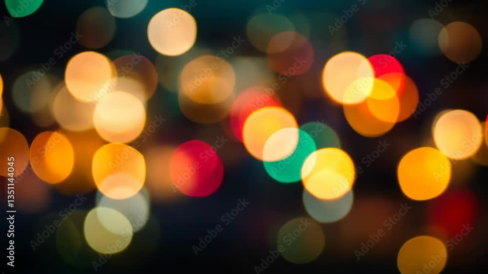 Urban nightscape with colorful bokeh lights creating a vibrant atmosphere during evening hours