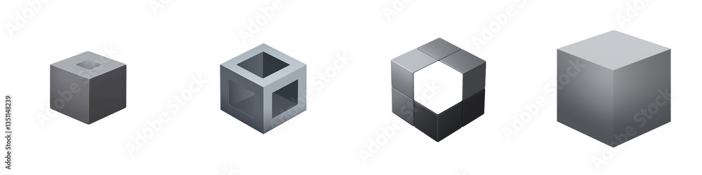 Grey cubes, various forms, digital art isolated on white or transparent Grey cubes, various forms, digital art isolated on white or transparent