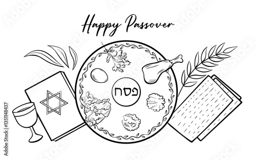 Pesach Seder Plate. Happy Passover Vector Illustration