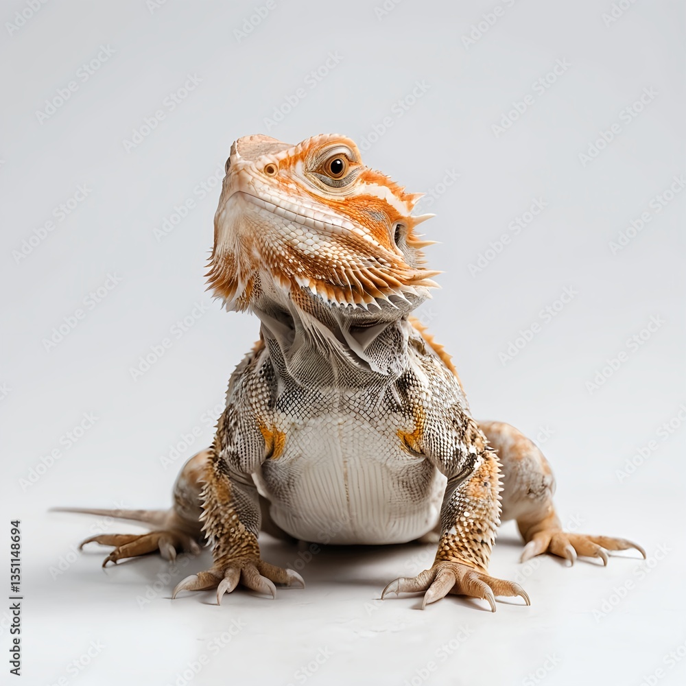 Obraz premium Orange Bearded Dragon Lizard on White Background