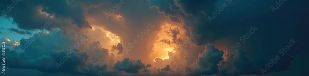 Stormy weather with sunlight illuminating the dark clouds from below, storm cloud, weather, low angle Stormy weather with sunlight illuminating the dark clouds from below, storm cloud, weather, low angle