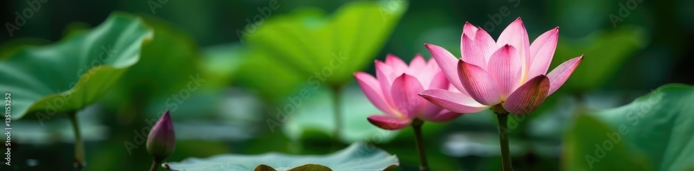 Water lily stem with lotus flowers in pond water, greenery, botanicals, nature Water lily stem with lotus flowers in pond water, greenery, botanicals, nature