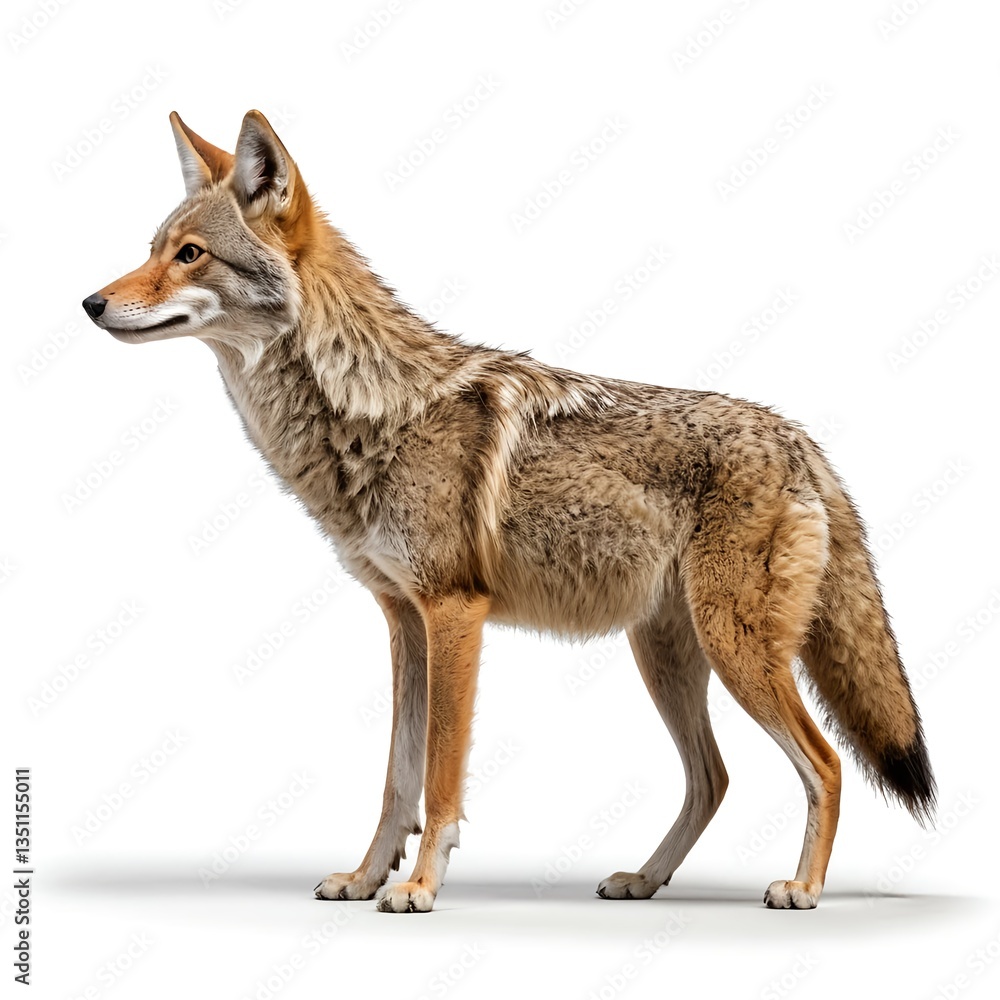 Fototapeta premium Coyote Standing Profile, Isolated on White Background