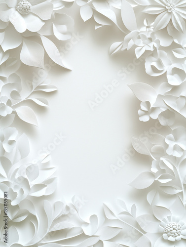 ペーパークラフト風の花の装飾フレーム　カード　便箋用　縦向き