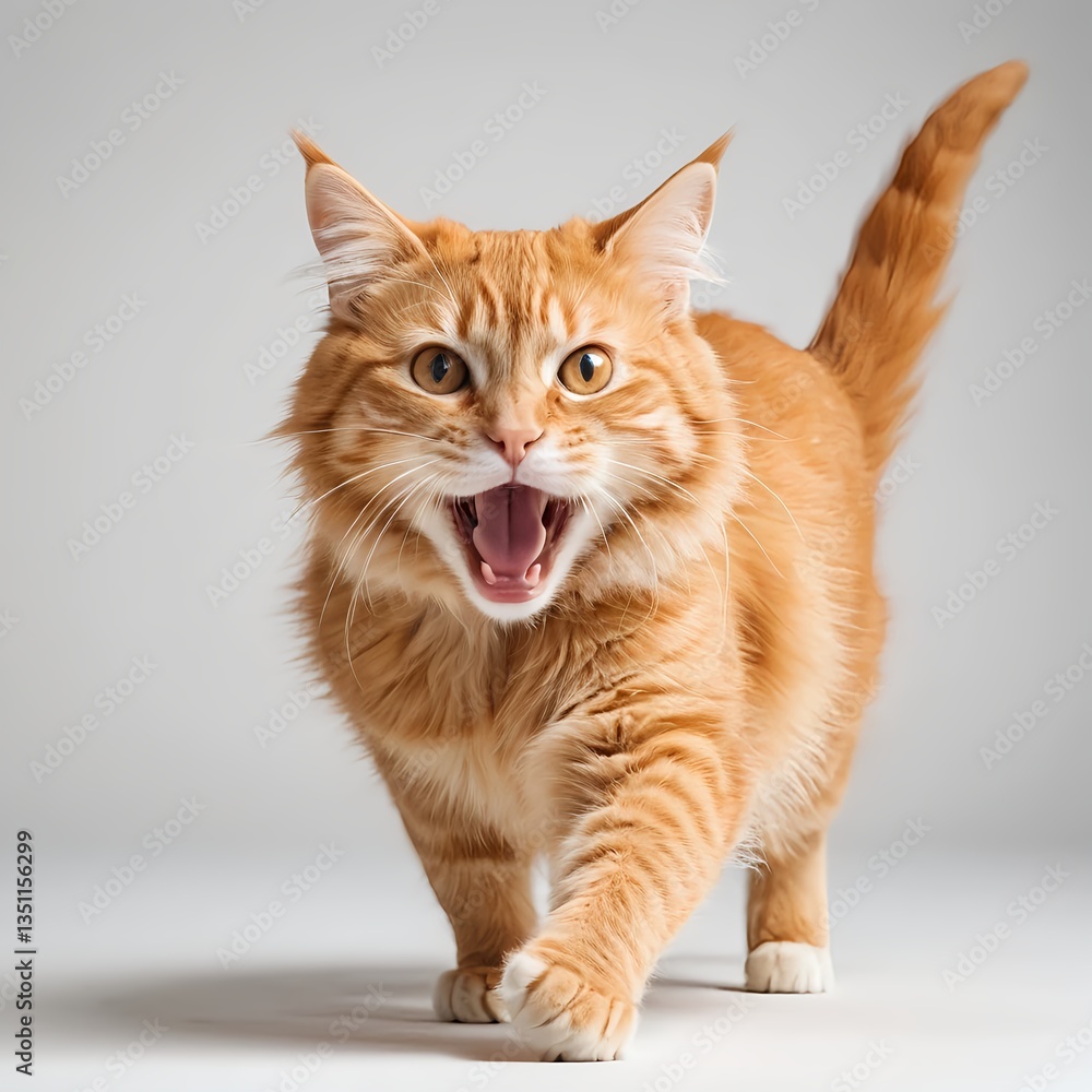 Obraz premium Playful Ginger Cat Walking Towards Camera