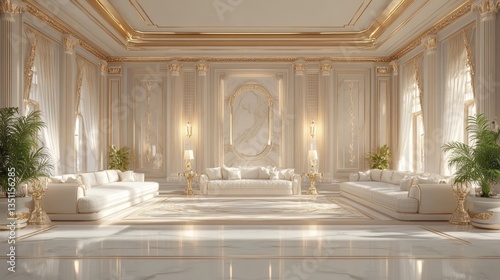 Luxurious living room features opulent decor and elegant furnishings
