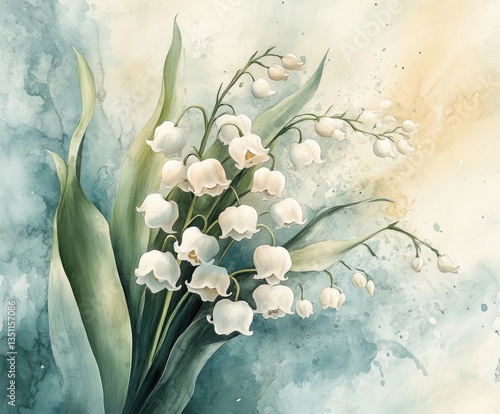 Spring captures the essence of nature with a stunning watercolor illustration of lily of the valley