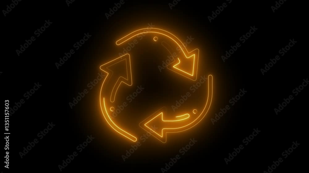 Glowing looping icon recycling symbol neon effect, black background Abstract neon arrow loading animation. Glowing looping icon recycling symbol neon effect, black background Abstract neon arrow loading animation.