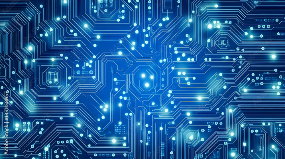 Abstract glowing blue circuit board, technology background. Perfect for digital concepts, tech websites, presentations, and more.