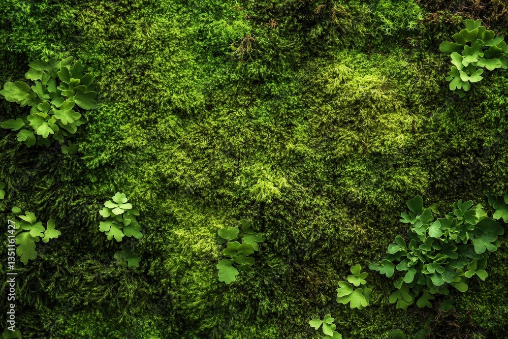 Lush green moss and small plants create a nature background pattern Lush green moss and small plants create a nature background pattern