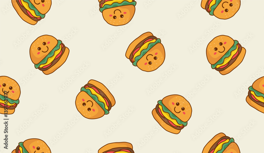 Cute burger pattern background vector design Cute burger pattern background vector design