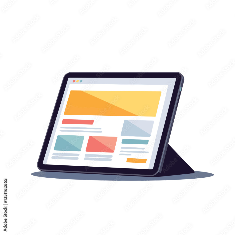 Modern tablet showcasing vibrant SMM design on minimalistic desk, focus Modern tablet showcasing vibrant SMM design on minimalistic desk, focus